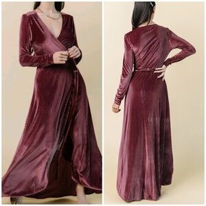 Baltic Born Jada Ribbed Velvet Wrap Dress | Dark Rose NWT Size M